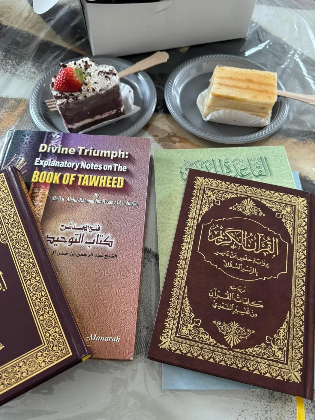 Islamic books arranged on a table